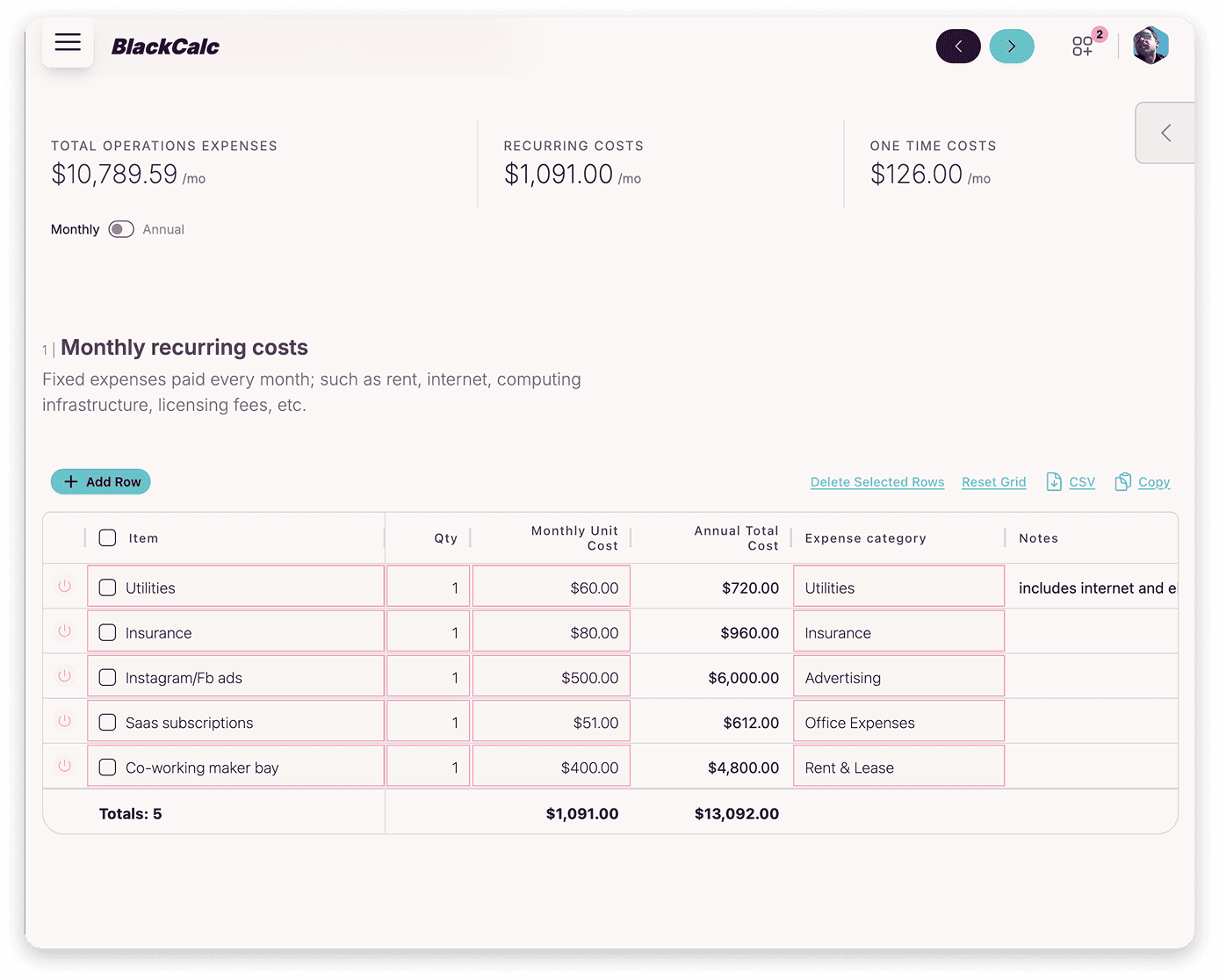 Financial planning calculator interface